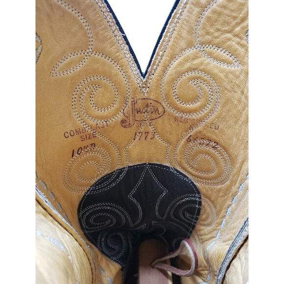 Justin Mens Size 10.5D Black Leather Cowboy Western Embroidered Boots Style 1773 - Picture 7 of 7